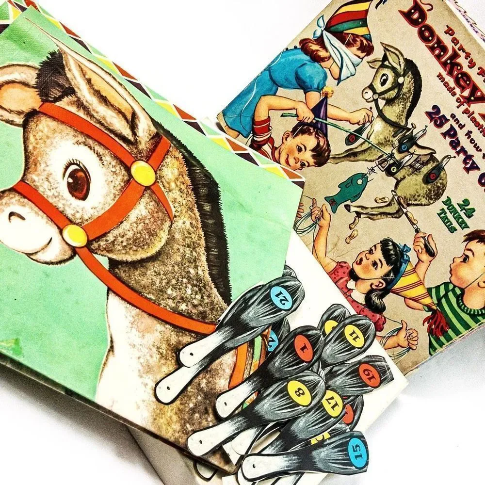 VTG 1952 Party Fun Donkey Party Pin the Tail Whitman